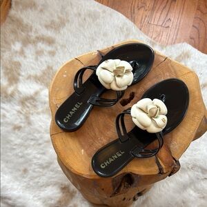 Chanel Black and Cream Women's Sandals